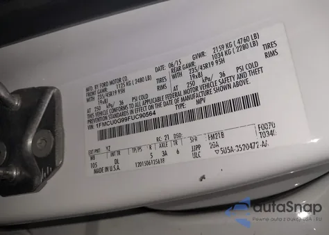 2015 Ford Escape Se из США, поврежденный, VIN 1FMCU0G99FUC90564